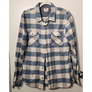 Vans Off The Wall Men's Lrg Long Sleeve Blue Plaid Button Up Shirt Tailored Fit